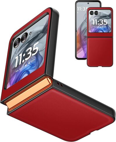 Eastcoo Slim Fit Case for Motorola Moto Razr 2024 5G, [Leather+Hard PC Back] [Wireless Charging Support] Ultra-Thin Shockproof Protective Case Cover for Motorola Razr 2024,Red in Kuwait