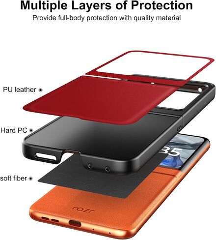 Eastcoo Slim Fit Case for Motorola Moto Razr 2024 5G, [Leather+Hard PC Back] [Wireless Charging Support] Ultra-Thin Shockproof Protective Case Cover for Motorola Razr 2024,Red in Kuwait