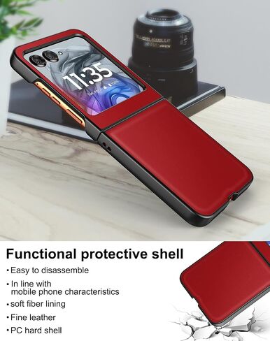 Eastcoo Slim Fit Case for Motorola Moto Razr 2024 5G, [Leather+Hard PC Back] [Wireless Charging Support] Ultra-Thin Shockproof Protective Case Cover for Motorola Razr 2024,Red in Kuwait