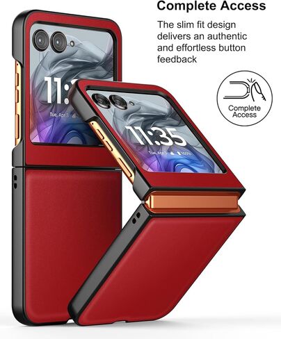 Eastcoo Slim Fit Case for Motorola Moto Razr 2024 5G, [Leather+Hard PC Back] [Wireless Charging Support] Ultra-Thin Shockproof Protective Case Cover for Motorola Razr 2024,Red in Kuwait