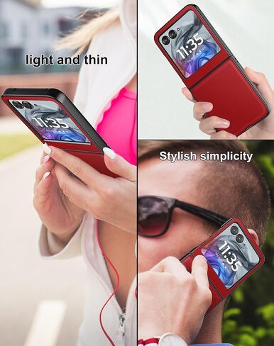 Eastcoo Slim Fit Case for Motorola Moto Razr 2024 5G, [Leather+Hard PC Back] [Wireless Charging Support] Ultra-Thin Shockproof Protective Case Cover for Motorola Razr 2024,Red in Kuwait