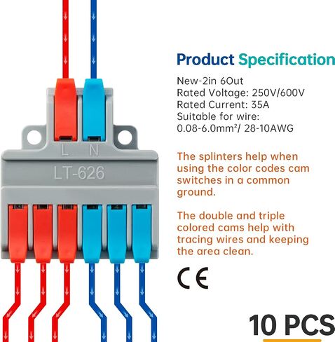 GKEEMARS 10Pcs Wire Connectors, Compact Splicing Connector Push-in Conductor Terminal Blocks (2 in 4 Out) in Saudi Arabia