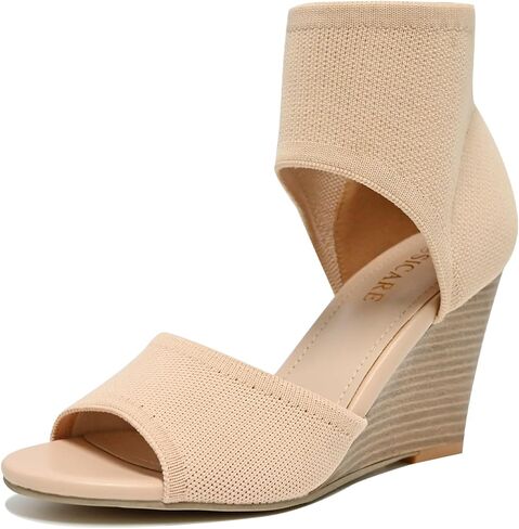 Wedge Sandals for Women Elastic Knit Peep Toe Heels Sandals Comfortable Slip On Wedges Heels Open Toe Summer Ankle Booties Sandals for Women Dressy in Saudi Arabia