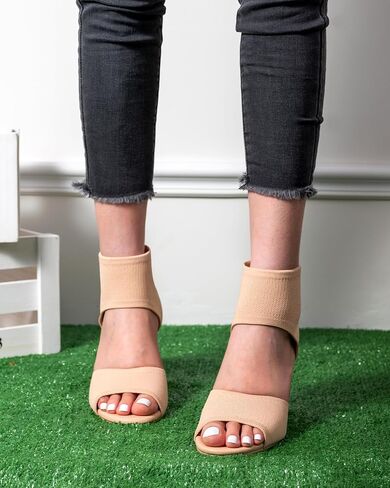 Wedge Sandals for Women Elastic Knit Peep Toe Heels Sandals Comfortable Slip On Wedges Heels Open Toe Summer Ankle Booties Sandals for Women Dressy in Saudi Arabia