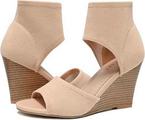 Wedge Sandals for Women Elastic Knit Peep Toe Heels Sandals Comfortable Slip On Wedges Heels Open Toe Summer Ankle Booties Sandals for Women Dressy in Saudi Arabia