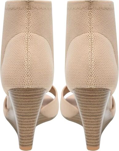 Wedge Sandals for Women Elastic Knit Peep Toe Heels Sandals Comfortable Slip On Wedges Heels Open Toe Summer Ankle Booties Sandals for Women Dressy in Saudi Arabia