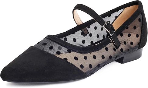 Mesh Ballet Flats for Women Point Toe Splicing Dot Tulle Ballerina Shoes with Adjustable Ankle Strap Comfortable Casual Work Dress Office Womens Flats Shoes in Kuwait
