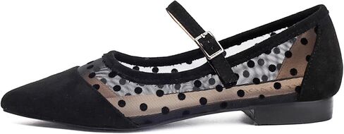 Mesh Ballet Flats for Women Point Toe Splicing Dot Tulle Ballerina Shoes with Adjustable Ankle Strap Comfortable Casual Work Dress Office Womens Flats Shoes in Kuwait