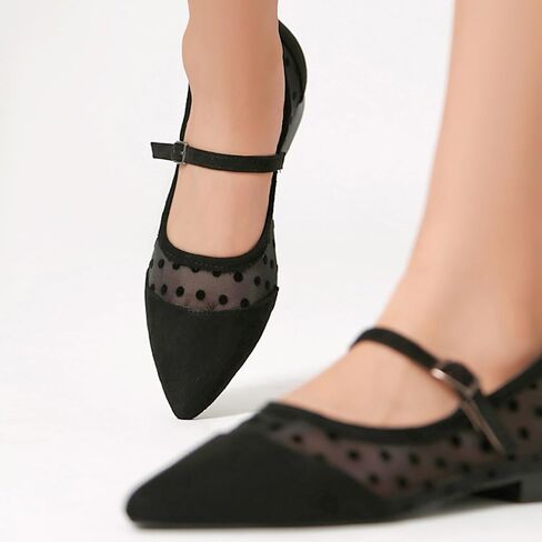 Mesh Ballet Flats for Women Point Toe Splicing Dot Tulle Ballerina Shoes with Adjustable Ankle Strap Comfortable Casual Work Dress Office Womens Flats Shoes in Kuwait