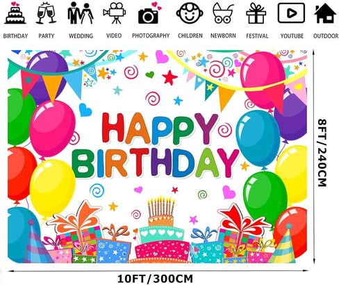 7x5FT Happy Birthday Backdrop Colorful Birthday Banner Backdrop for Kids Gifts Cake Table Birthday Party Indoor Outdoor Decor Supplies F122 in Saudi Arabia