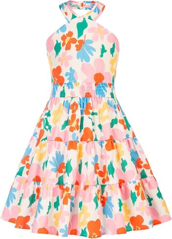 GRACE KARIN Girls Summer Hawaiian Dress Halter Neck Sleeveless Midi Floral Dress 8-10 Years,White and Purple in Saudi Arabia