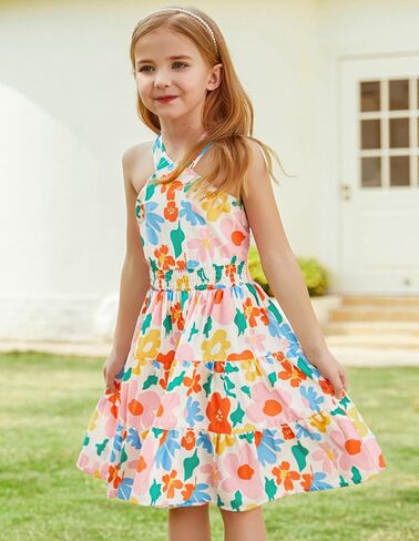 GRACE KARIN Girls Summer Hawaiian Dress Halter Neck Sleeveless Midi Floral Dress 8-10 Years,White and Purple in Saudi Arabia