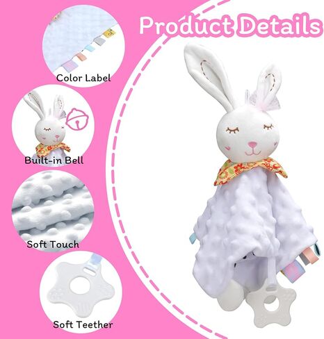 WECOOL Bunny Lovies for Babies, Baby Girl Lovey & Cute Bunny Lovey Blanket for Baby Girl Gift, Bunny Lovies Blanket Gifts for Newborn Baby Girl, Unique Baby Gift, Newborn Baby Girl Gift in Kuwait