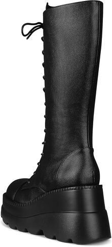 Womens Platform Mid Calf Boots for Women Goth Punk Combat Wedges Chunky High Heel booties with Lace up Round-Toe Side Zip in Saudi Arabia