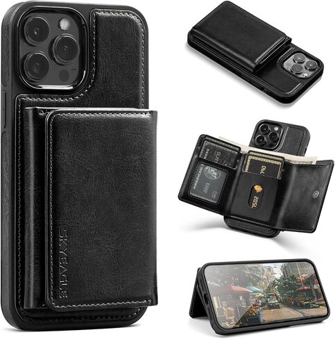 for iPhone 13 Pro Max Wallet Case with Card Holder,Men Women PU Leather RFID Blocking Shockproof Protective Cover Credit Large Capacity Cash Card Slots Kickstand,for Apple 13 ProMax,Black in Saudi Arabia