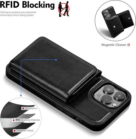 for iPhone 13 Pro Max Wallet Case with Card Holder,Men Women PU Leather RFID Blocking Shockproof Protective Cover Credit Large Capacity Cash Card Slots Kickstand,for Apple 13 ProMax,Black in Saudi Arabia