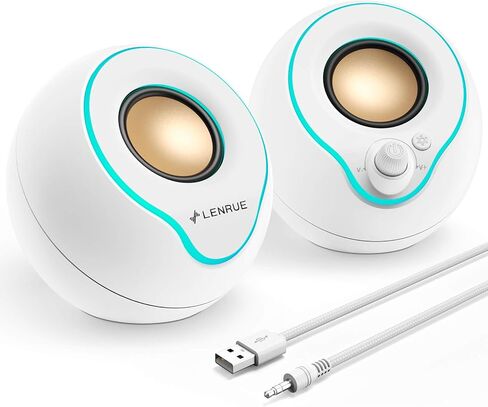LENRUE Computer Speakers, PC Speakers with Colorful Lights Button, Volume Knob, 45 ° Tilt, Loud Sound, AUX and USB Powered for PC Desktop Monitor Laptop in Saudi Arabia