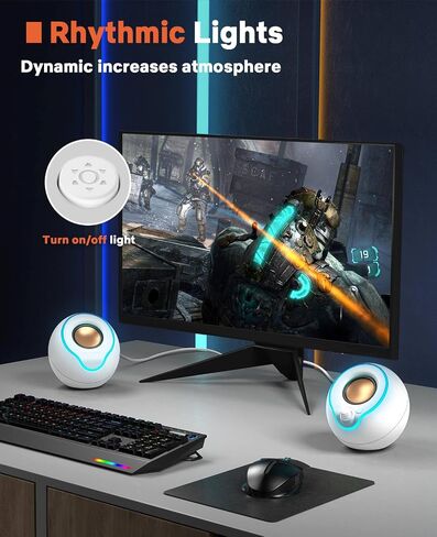 LENRUE Computer Speakers, PC Speakers with Colorful Lights Button, Volume Knob, 45 ° Tilt, Loud Sound, AUX and USB Powered for PC Desktop Monitor Laptop in Saudi Arabia