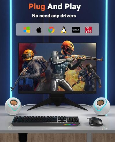 LENRUE Computer Speakers, PC Speakers with Colorful Lights Button, Volume Knob, 45 ° Tilt, Loud Sound, AUX and USB Powered for PC Desktop Monitor Laptop in Saudi Arabia