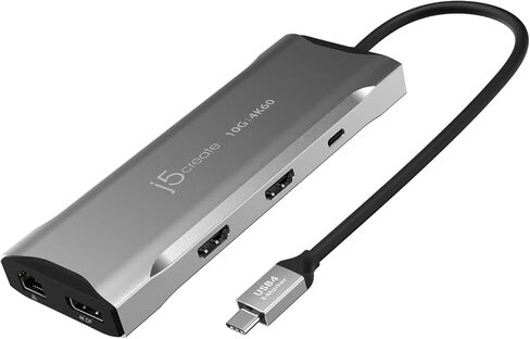 j5create USB C 4K Triple Display Hub - 4K HDMI x2، 4K DP، 2 USB-A وUSB-C 10 جيجابت في الثانية، PD 100W، Ethernet، قارئ بطاقات SD 4.0 | لأجهزة XPS وSurface Pro (JCD397) (متجدد) in Saudi Arabia