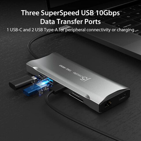 j5create USB C 4K Triple Display Hub - 4K HDMI x2، 4K DP، 2 USB-A وUSB-C 10 جيجابت في الثانية، PD 100W، Ethernet، قارئ بطاقات SD 4.0 | لأجهزة XPS وSurface Pro (JCD397) (متجدد) in Saudi Arabia
