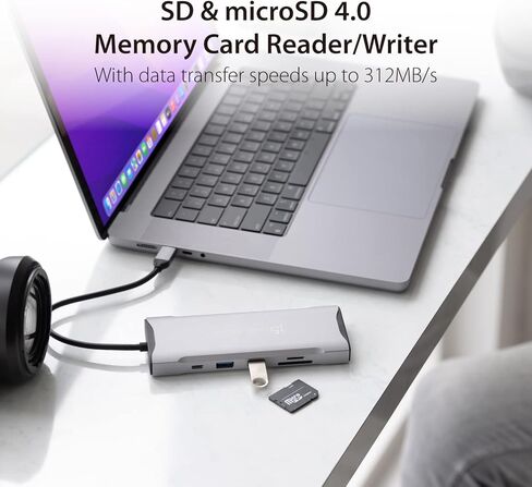j5create USB C 4K Triple Display Hub - 4K HDMI x2، 4K DP، 2 USB-A وUSB-C 10 جيجابت في الثانية، PD 100W، Ethernet، قارئ بطاقات SD 4.0 | لأجهزة XPS وSurface Pro (JCD397) (متجدد) in Saudi Arabia
