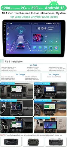 ASURE 10.1 inch Android Car Stereo Radio for Dodge Ram 1500 2009-2012,Jeep Wrangler 2007-2017,Chrysler 300C 2008-2010,Car GPS Navigation Unit with Wireless Carplay,Android Auto,1280x800 Screen in Saudi Arabia