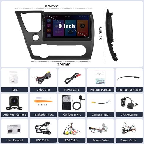 SIXWIN Android 13 4G+64G ستيريو سيارة لهوندا سيفيك 2013-2017 شاشة لمس 9 بوصة مع CarPlay Android Auto Honda راديو مع بلوتوث توقعات الطقس 59UI GPS Navigation WiFi Network Radio 32EQ in Saudi Arabia