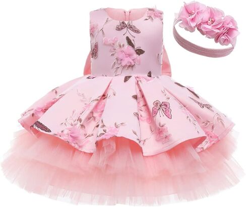 IBTOM CASTLE Flower Girl Baptism Bridesmaid Dress for Kids Sequin Bowknot Tutu Communion Wedding Birthday Party Gown+Headband in Saudi Arabia