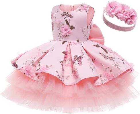 IBTOM CASTLE Flower Girl Baptism Bridesmaid Dress for Kids Sequin Bowknot Tutu Communion Wedding Birthday Party Gown+Headband in Saudi Arabia