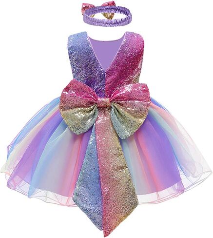 IBTOM CASTLE Flower Girl Baptism Bridesmaid Dress for Kids Sequin Bowknot Tutu Communion Wedding Birthday Party Gown+Headband in Saudi Arabia