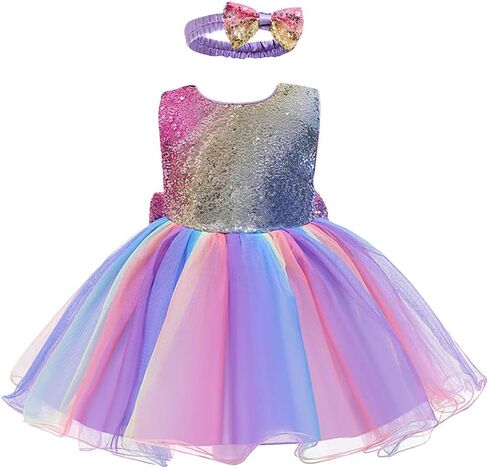 IBTOM CASTLE Flower Girl Baptism Bridesmaid Dress for Kids Sequin Bowknot Tutu Communion Wedding Birthday Party Gown+Headband in Saudi Arabia