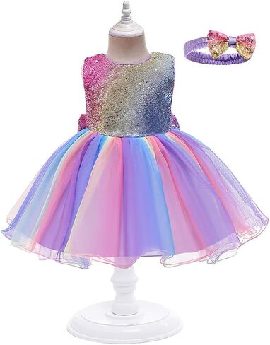 IBTOM CASTLE Flower Girl Baptism Bridesmaid Dress for Kids Sequin Bowknot Tutu Communion Wedding Birthday Party Gown+Headband in Saudi Arabia