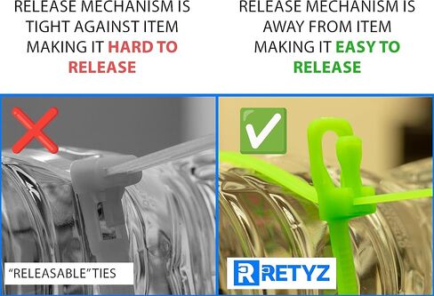 RETYZ EveryTie مقاس 16 بوصة أسود قابل للتحرير، وقابل لإعادة الاستخدام، بيد واحدة، وخالي من الأدوات، وربطة كابل حاصلة على براءة اختراع وحل ربط بسحاب - 20 حزمة in Kuwait