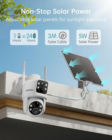 ZUMIMALL Security Cameras Wireless Outdoor with Dual Lens, 360° PTZ Solar Camera for Home Security, 2K Color Night Vision/AI Detection/2-Way Talk/2.4GHz WiFi/Siren & Light Alarm/IP66/Alexa/Cloud in Saudi Arabia