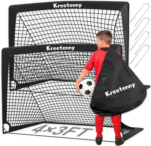 4'x3' Portable Soccer Goal for Kids Set of 2, Soccer Goals Net for Backyard, Pop Up Soccer Goals with Carry Bag, Folding Soccer Goals for Youth Kids Outdoor/Indoor Games and Practices(Black) in Saudi Arabia