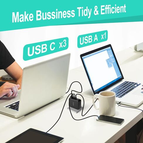130W GaN USB C Wall Charger, PD100W PD65W 30W 20W Super Fast Charging Adapter with 100W USB C Cable, Fast Charging Station for iPhone 13, MacBook (Black) in Saudi Arabia