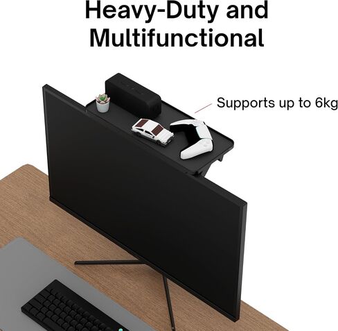 Pixio 12 inch Black Monitor Storage Top Shelf - Adjustable Platform, Universal Fit, Holds Up to 13lbs, Works on TV, Flat, Curved Monitors, Storage for Webcams, Clocks, Phone, Figures in Saudi Arabia