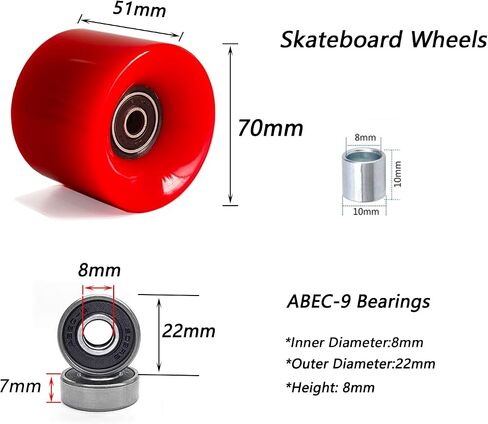 70mm Longboard Wheels 80A Contains ABEC-9 Bearings and Spacers,Skateboard Riser Pads,Skateboard Hardware Screws Bolts,fit for Your Longboard Skateboards.-Black in Saudi Arabia