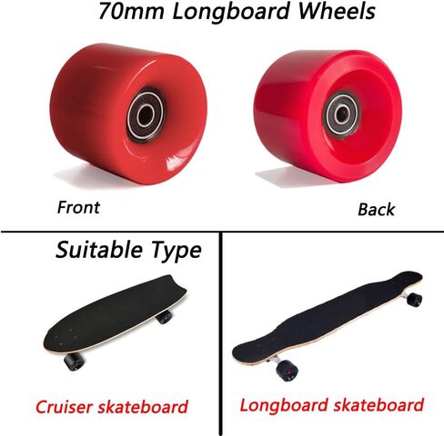 70mm Longboard Wheels 80A Contains ABEC-9 Bearings and Spacers,Skateboard Riser Pads,Skateboard Hardware Screws Bolts,fit for Your Longboard Skateboards.-Black in Saudi Arabia
