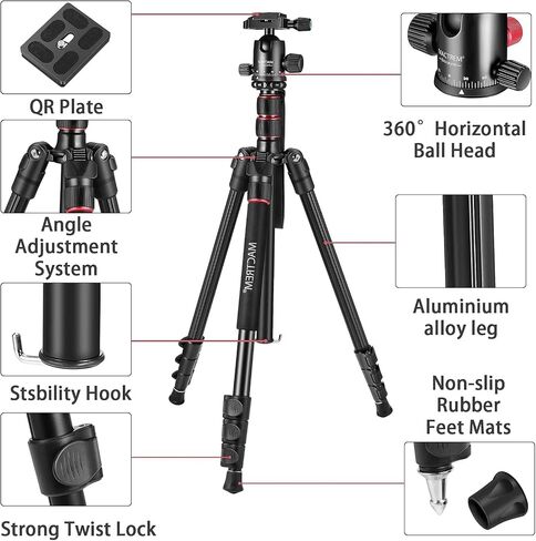 MACTREM 90in 2-in-1 Camera Tripod Monopod Aluminum Heavy Duty Travel Tripod | 360° Ball Head for Macro Photography, Max Load 33lb, Portable for DSLR & Phone, Includes Carry Bag for Travel & Vlogging in Saudi Arabia