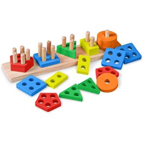 Montessori Toys for 1+ Year Old - Sorting and Stacking Educational Wooden Shape Sorter Toy - Preschool Learning Toys for Toddlers 1-3 -Year-Old - First Birthday Gifts for Boys and Girls