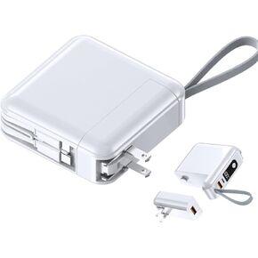 15000mAh Portable Charger with Built-in Cables & AC Wall Plug 4 Output LED Display External Battery Pack 22.5W Fast Charging USB-C Power Bank Compatible with iPhone 15/14/13/12/Pro Max Android(Black)