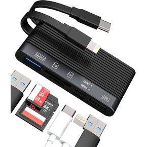 USB C Lightning Docking Station with Multiport Adapter Hub SD Card Reader USB Dongle for iPhone 15 Apple MFI Certified compatible for Samsung Charger Cable OTG Camera Memory Flash Drive Cord Converter