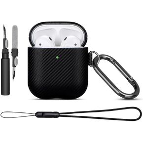 LOPIE Carbon Fiber Texture Case for Bose Ultra Open Earbuds with Cleaner Kit - Vegan Leather Case Cover for New Bose Ultra Charging Case - Protective Hard Cover with Keychain & Wrist Strap - Black