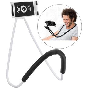 Flexible Long Arms Stand Clip Holder,Hanging on Neck Universal Mobile Phone Stand Lounger's Bracket for Mobile Phone Tablet PC Desktop(White)