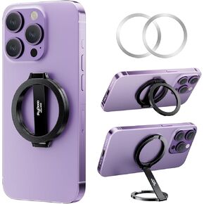 Double Side Magnetic Phone Holder, FlyCoco Magnetic Phone Stand Holder, Magnetic Stand for Phone Compatible with Magsafe iPhone 15 14 13 12 Car Desk Gym Magnetic Phone Holder with 2 Metal Rings
