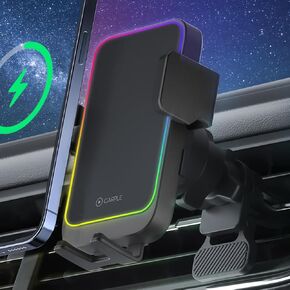 Wireless Car Charger Mount, [10 Color LED - Aluminum Body - Dual Coil] with Auto Smart Aligning Sensor - Universal Compatibility 15W Fast Wireless Charger for iPhone, Android, Samsung Z-Flip