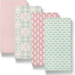 The Peanutshell Baby Bassinet Sheets Girl, Soft, Fitted, Universal Fit, Rectangle, Hourglass, Oval, Moses Basket Mattress Cover, Cradle Sheets, Boho Floral Elephant Nursery Decor