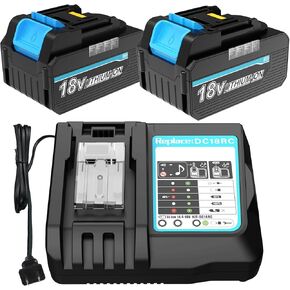 2 Pack 18V 6500mAh Replacement for Makita 18V Battery and 14.4V-18V Replacement Charger for Makita DC18RC Compatible with LXT Li-ion Battery BL1860 BL1850 BL1840
